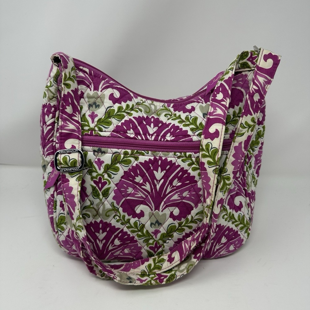 Vera Bradley Purse Julep Tulip Medium Shoulder Bag Purple Green Zipper